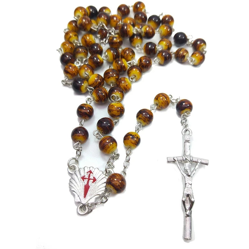 Leopard Glass Rosary Beads