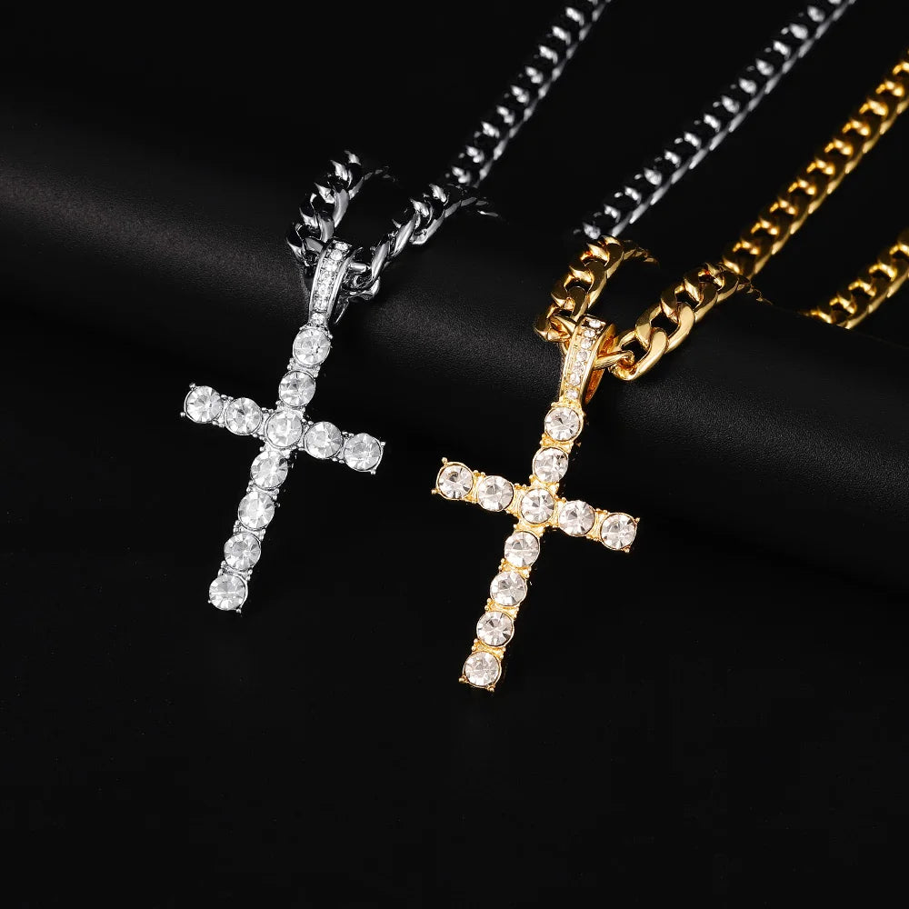 Radiant Faith Crystal Cross Necklace – Elegant Christian Pendant (Buy 2, Get FREE Rosary)