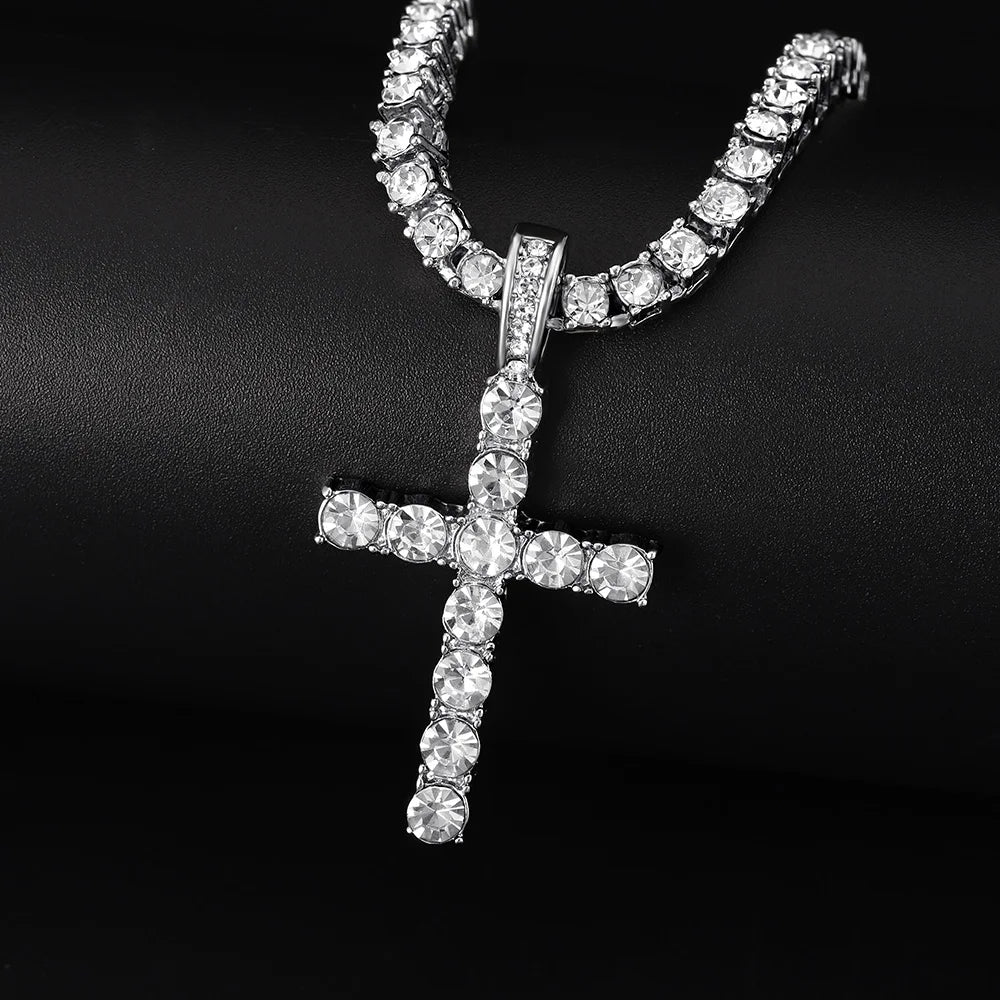 Radiant Faith Crystal Cross Necklace – Elegant Christian Pendant (Buy 2, Get FREE Rosary)