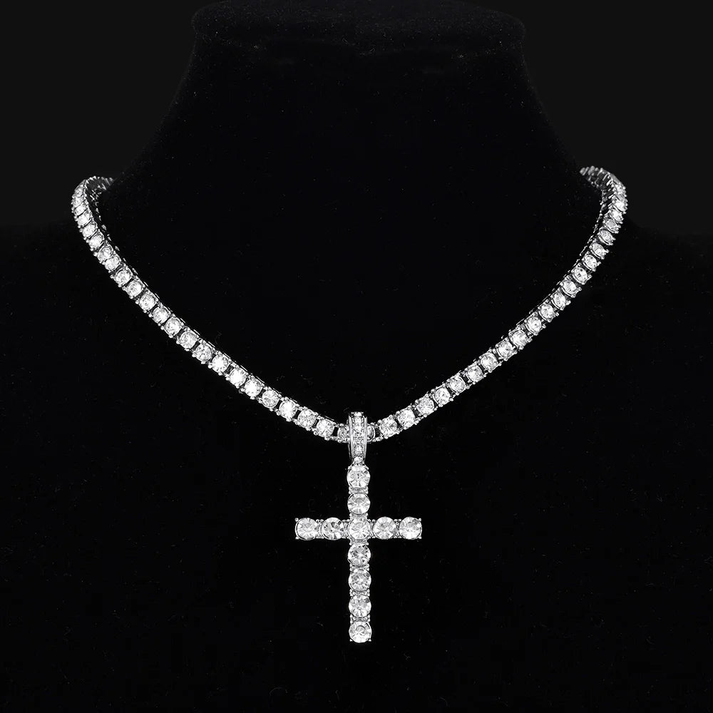 Radiant Faith Crystal Cross Necklace – Elegant Christian Pendant (Buy 2, Get FREE Rosary)