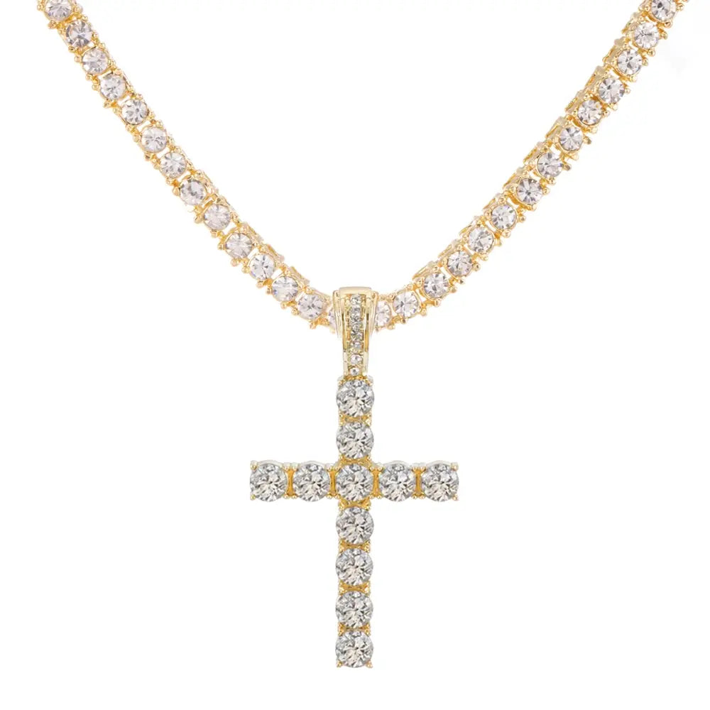 Radiant Faith Crystal Cross Necklace – Elegant Christian Pendant (Buy 2, Get FREE Rosary)