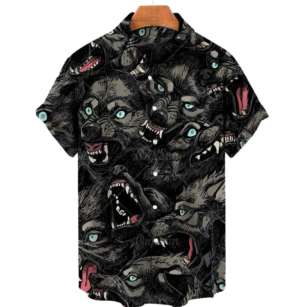 Wildlife Print Men's Comfortable Fabric Short Sleeve Summer Shirt