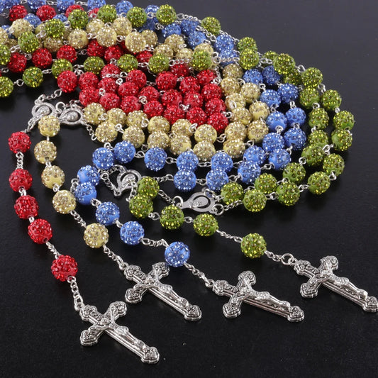 Shimmering Rhinestone Crystal Rosary with Silver Crucifix – Elegant Catholic Prayer Beads (Buy 2 Get 2 FREE)