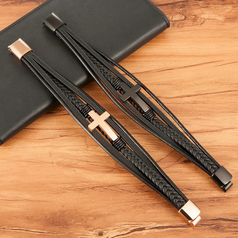 2024 Luxury Multicolor Cross Design Classic Unisex Leather Bracelet