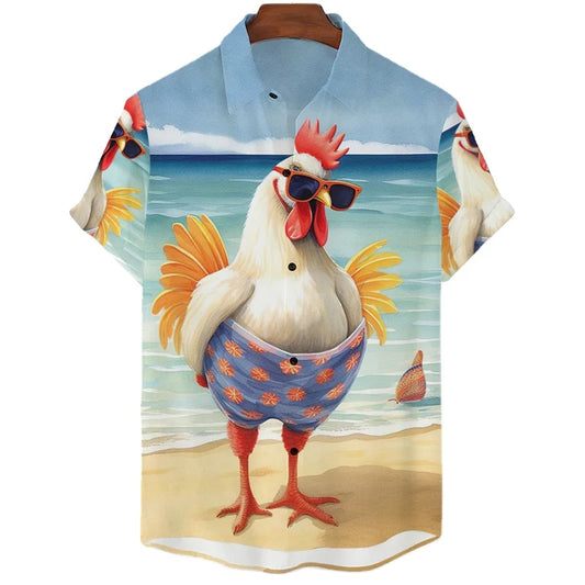 Funny Chicken 3D Print Men Hawaiian Summer Shirts