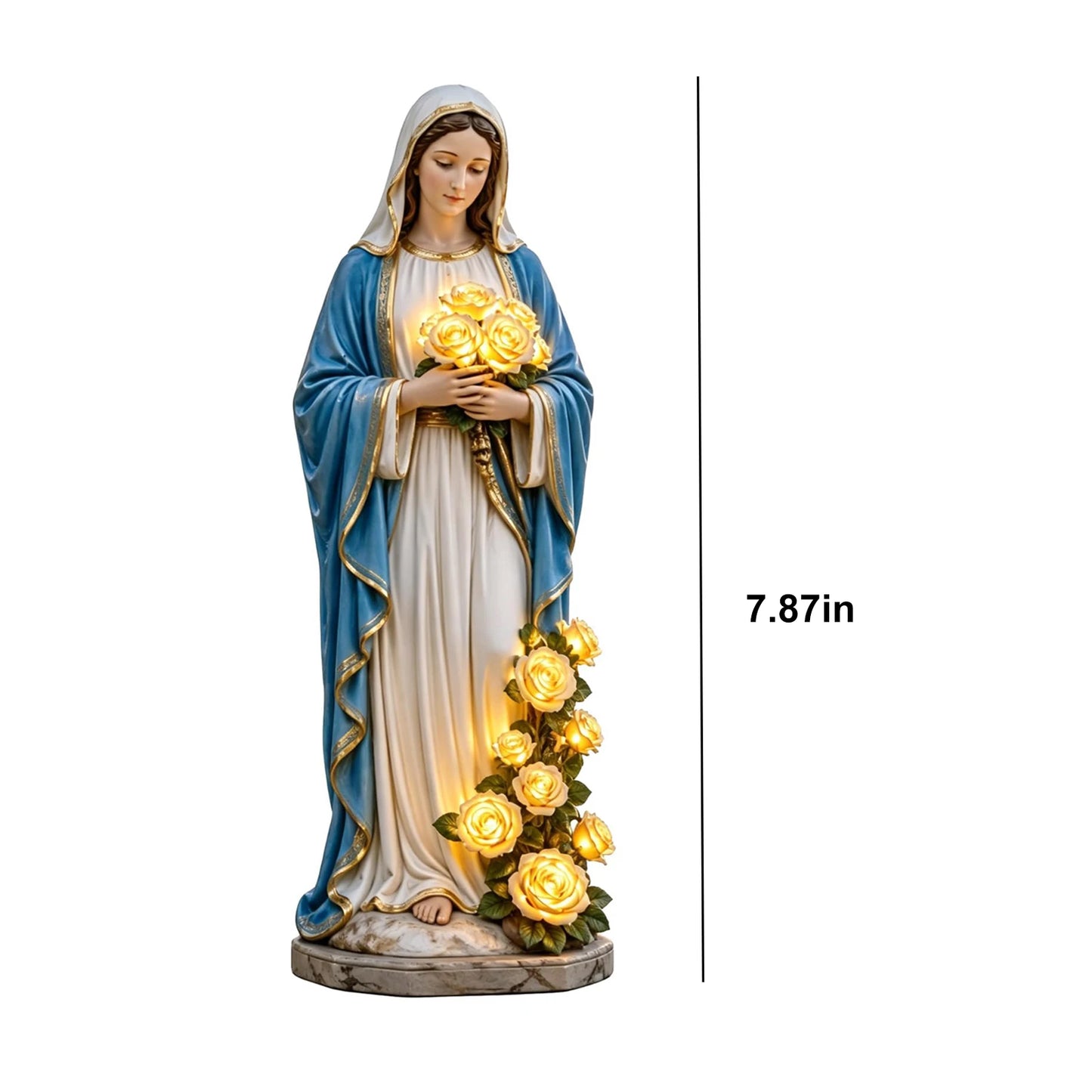 Illuminated Blessed Virgin Mary Garden Statue – Glowing Rose Religious Décor