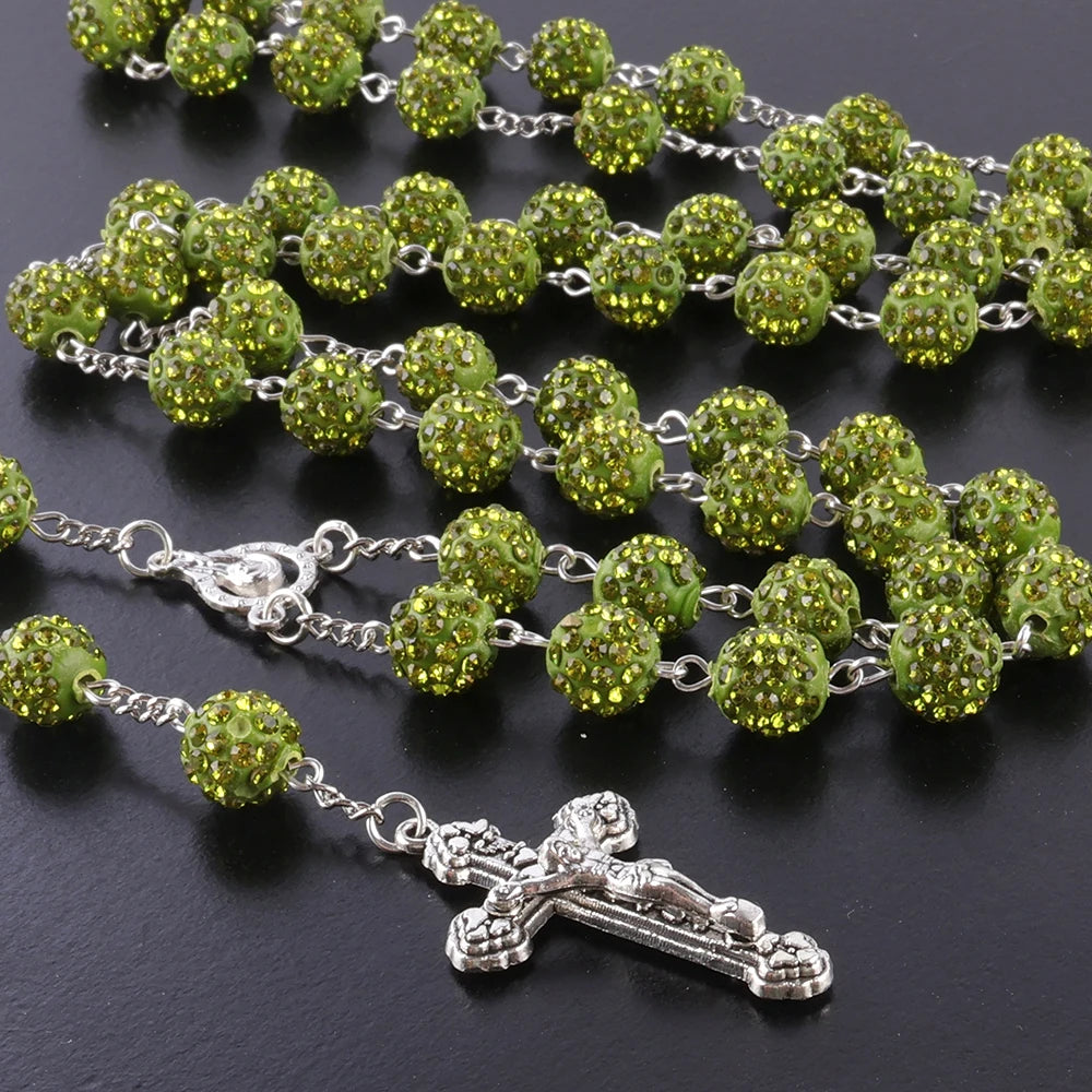 Shimmering Rhinestone Crystal Rosary with Silver Crucifix – Elegant Catholic Prayer Beads (Buy 2 Get 2 FREE)