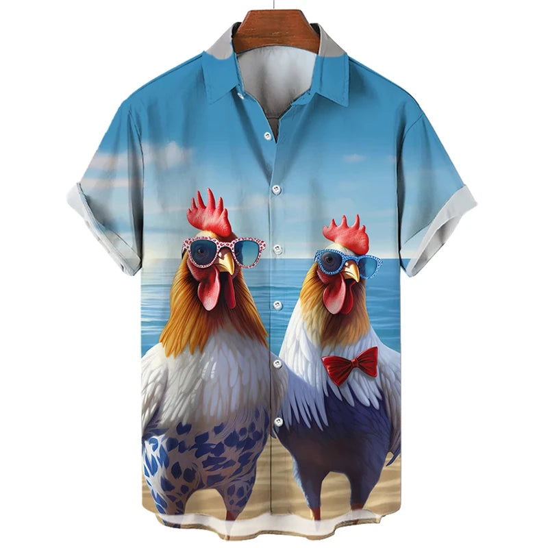 Funny Chicken 3D Print Men Hawaiian Summer Shirts