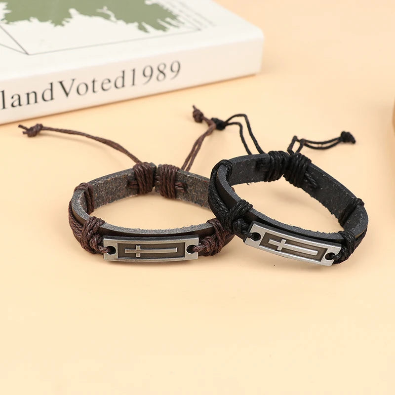 Cross Leather Bracelet For Men & Women