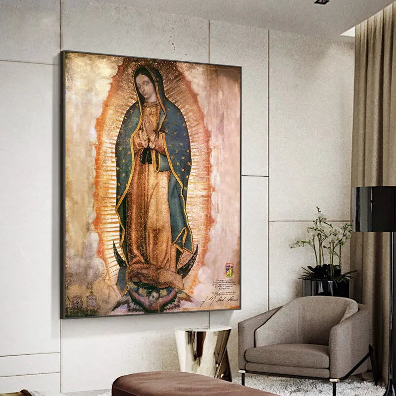 Large Size Virgin of Guadalupe Wall Art Canvas Portrait for Living Room Decor (No Frame)