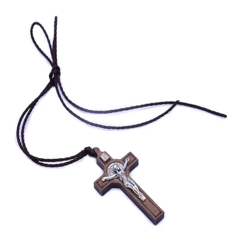 Wooden Jesus Crucifix Necklace - Catholic Gift for Men