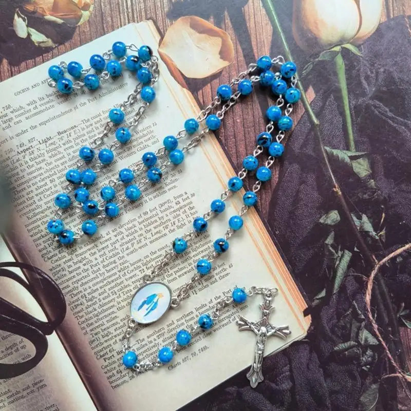 Our Lady of Grace Vintage Blue Glass Bead Rosary – Elegant Catholic Prayer Beads (Buy 2 Get 1 FREE)