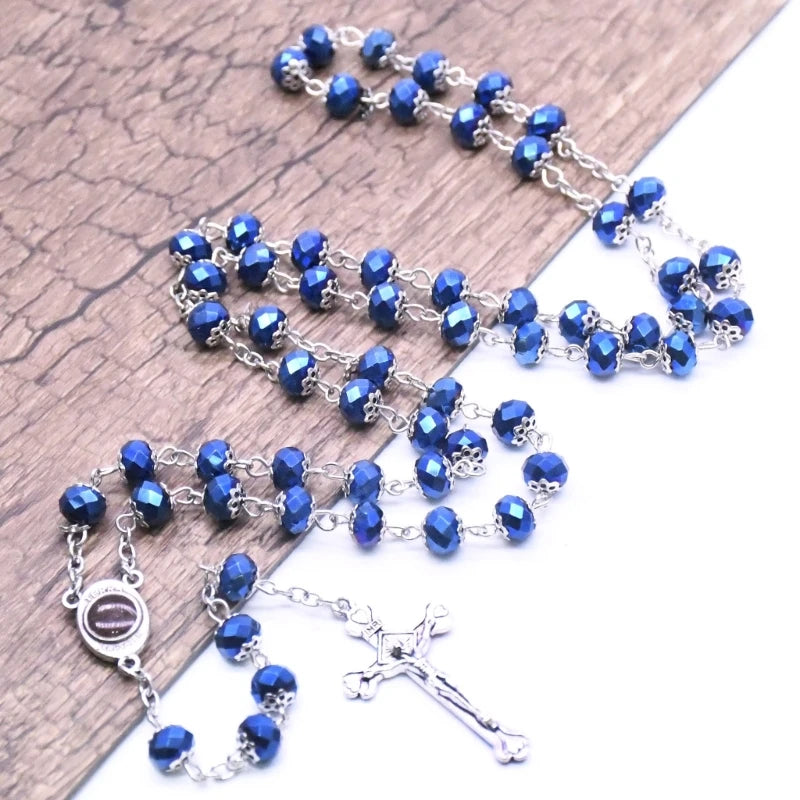 Faceted Blue Crystal Rosary for Women– Marian Prayer Beads & Crucifix (Buy 2 Get 2 FREE)