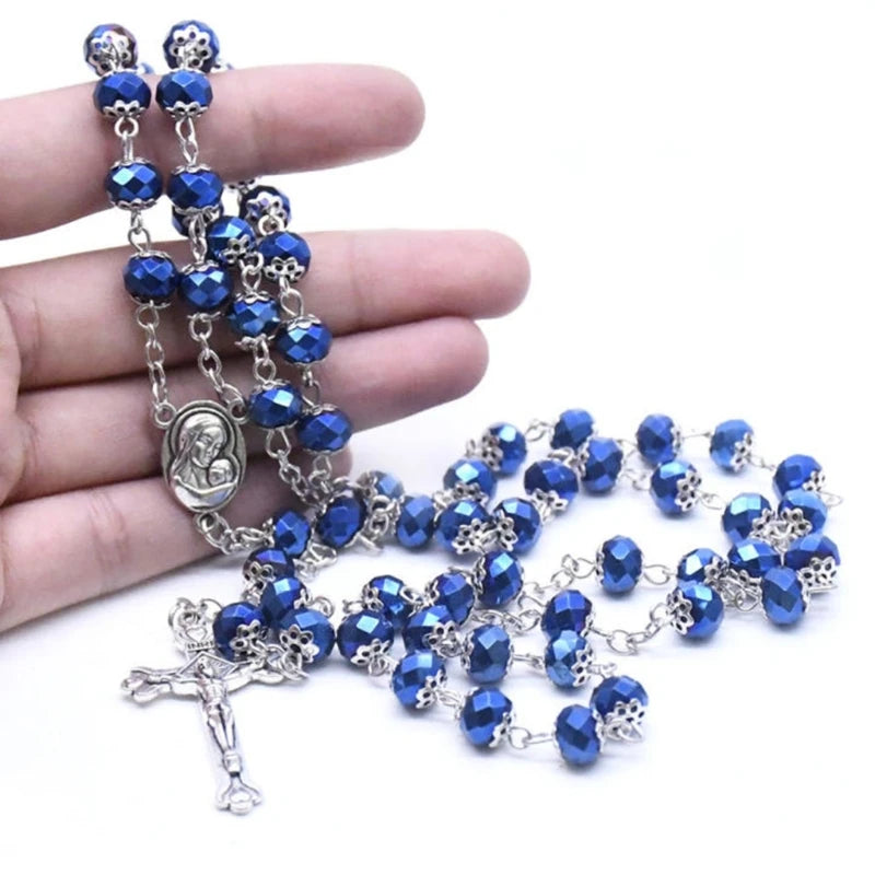 Faceted Blue Crystal Rosary for Women– Marian Prayer Beads & Crucifix (Buy 2 Get 2 FREE)