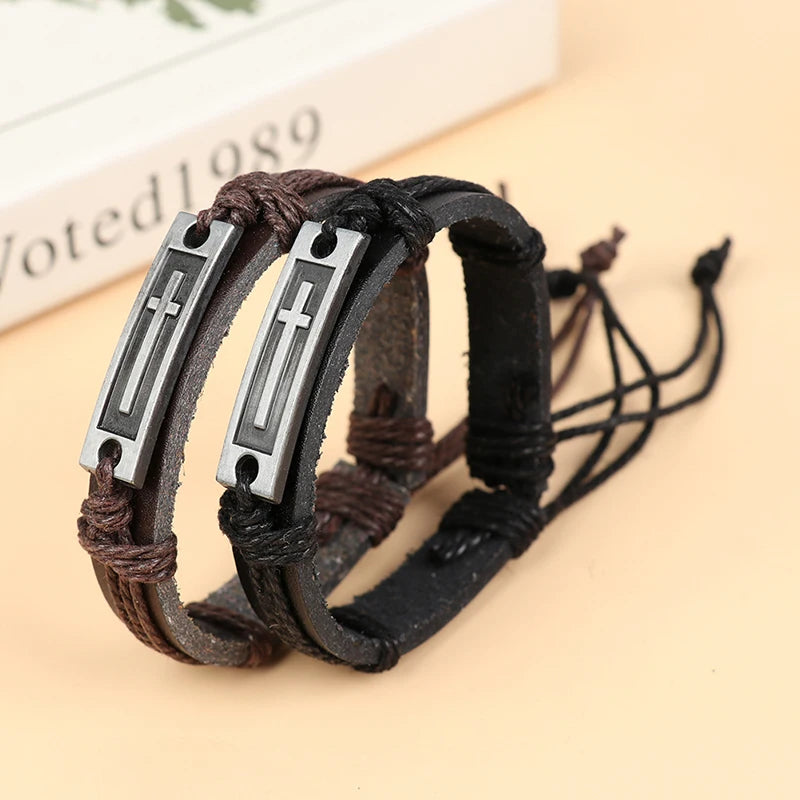 Cross Leather Bracelet For Men & Women