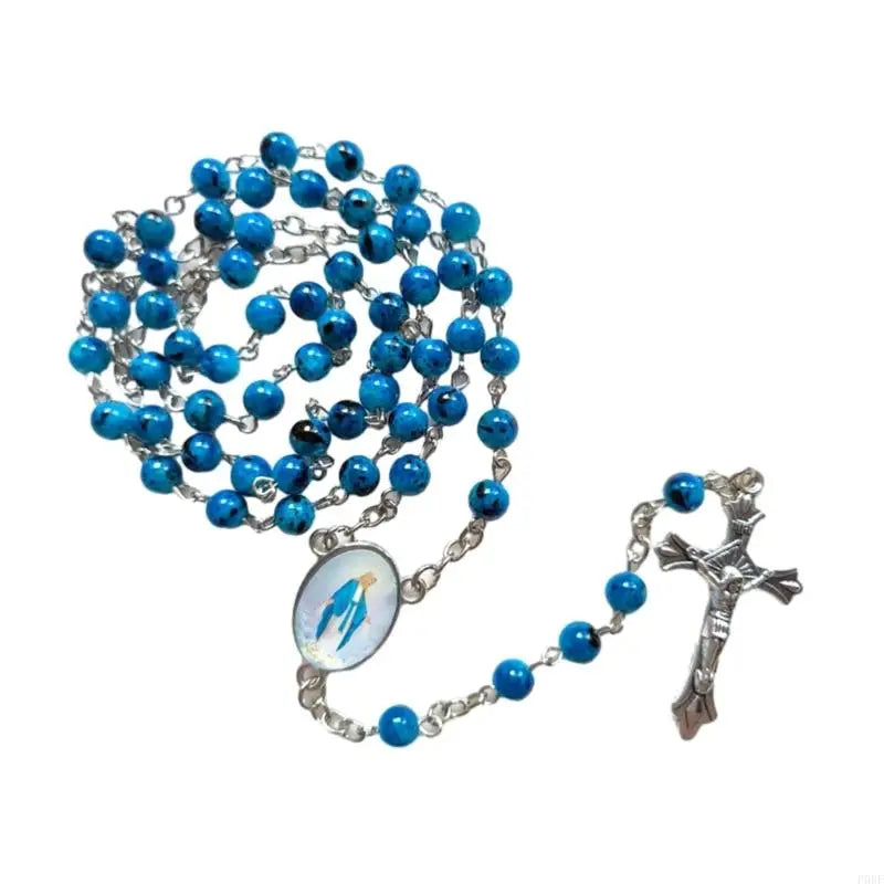 Our Lady of Grace Vintage Blue Glass Bead Rosary – Elegant Catholic Prayer Beads (Buy 2 Get 1 FREE)