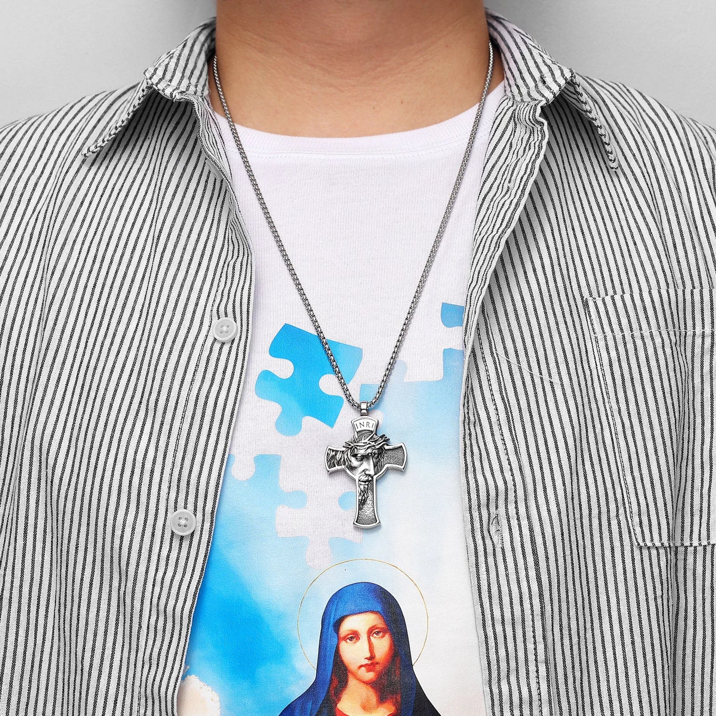 INRI Jesus Cross Necklaces - Trendy Catholic Gift for Men