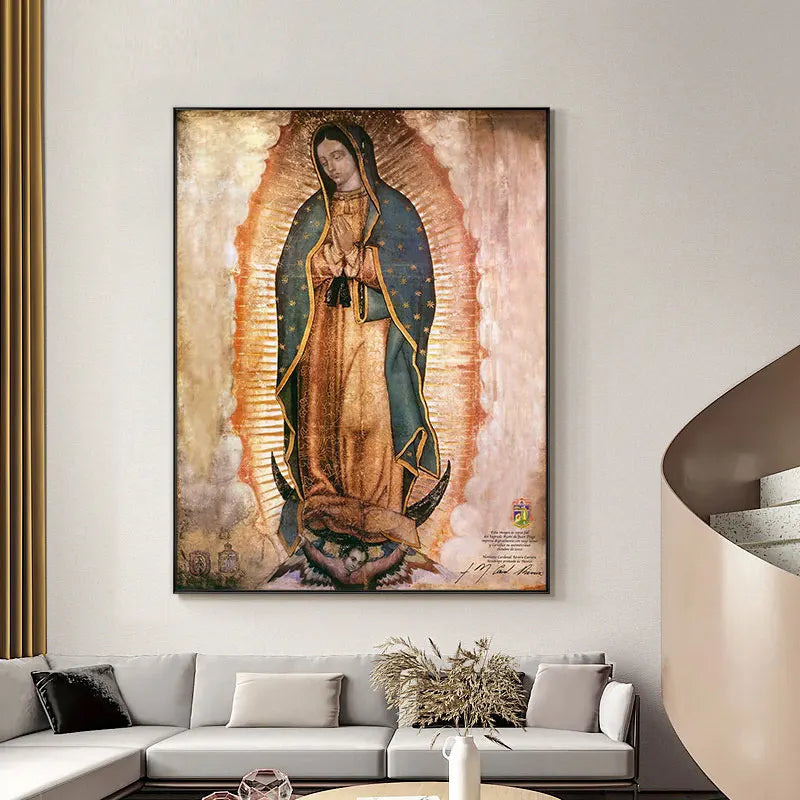 Large Size Virgin of Guadalupe Wall Art Canvas Portrait for Living Room Decor (No Frame)