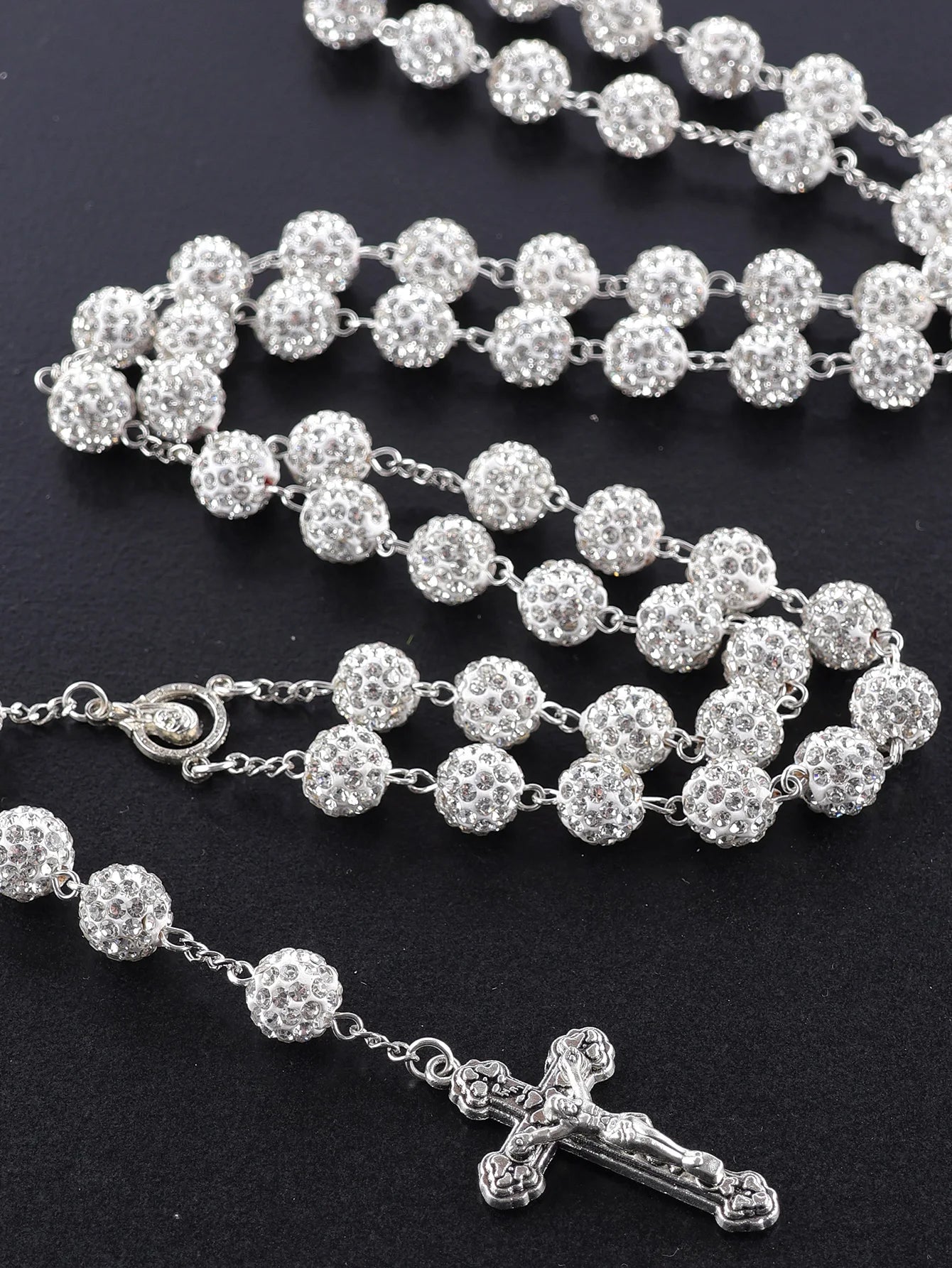 Shimmering Rhinestone Crystal Rosary with Silver Crucifix – Elegant Catholic Prayer Beads (Buy 2 Get 2 FREE)