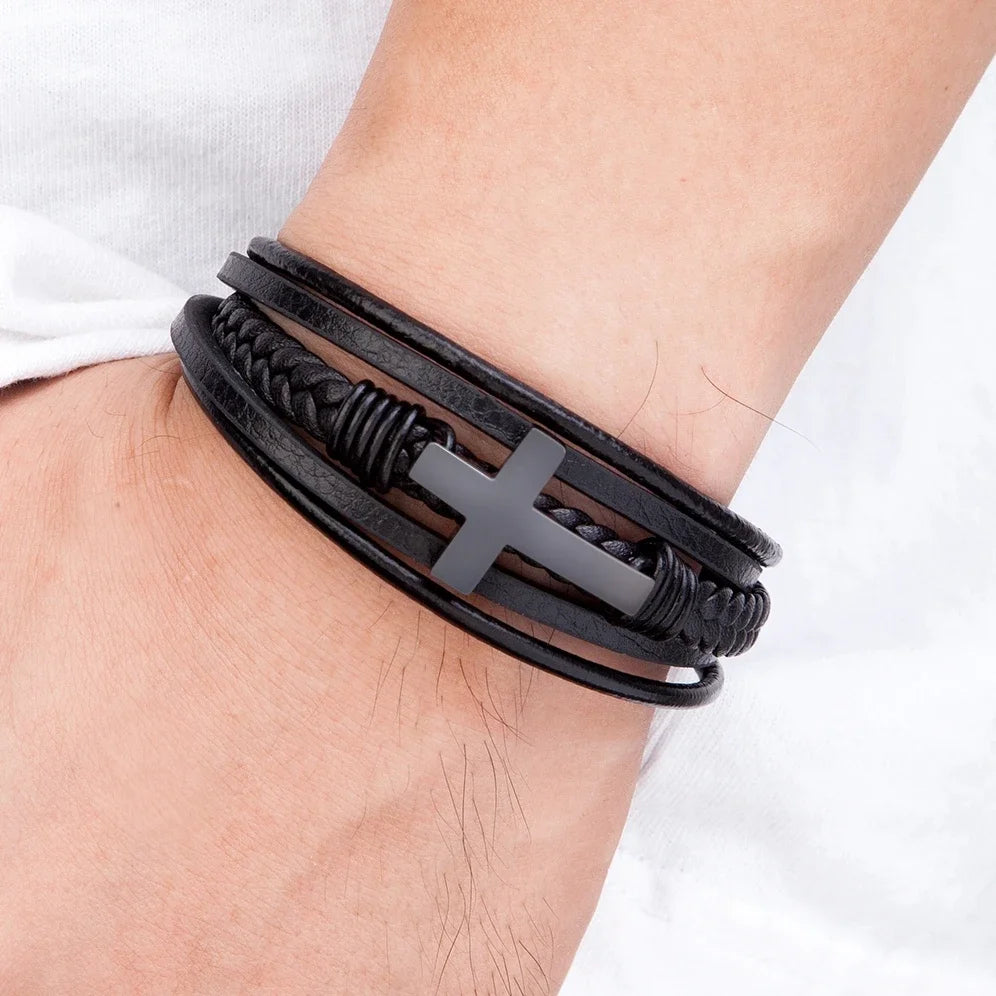 2024 Luxury Multicolor Cross Design Classic Unisex Leather Bracelet