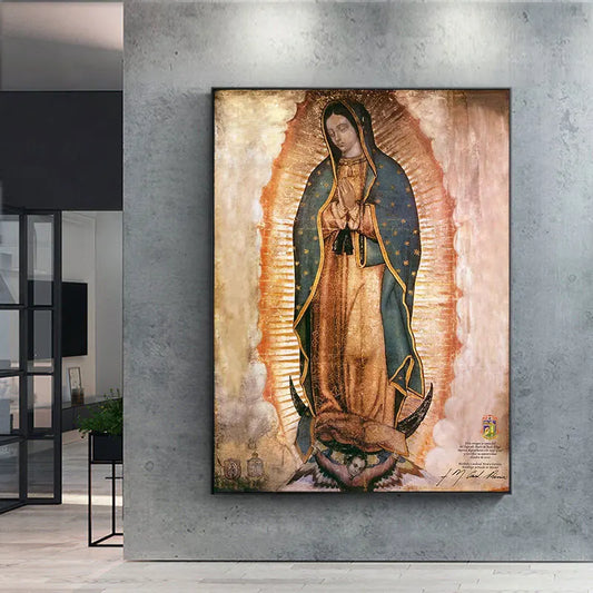 Large Size Virgin of Guadalupe Wall Art Canvas Portrait for Living Room Decor (No Frame)