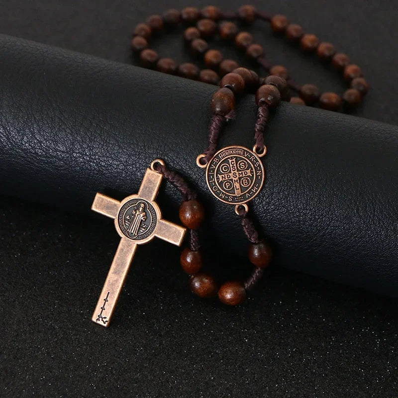 FREE St. Benedict Devotional Rosary – Sacred Medal & Wooden Prayer Beads