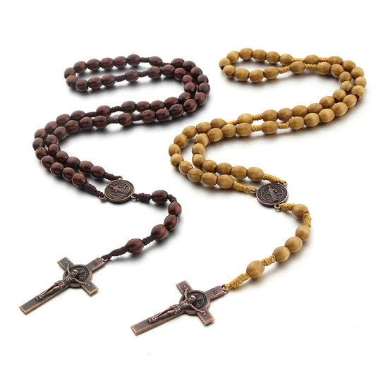 Handmade Wood Holy St. Benedict Rosary Bead