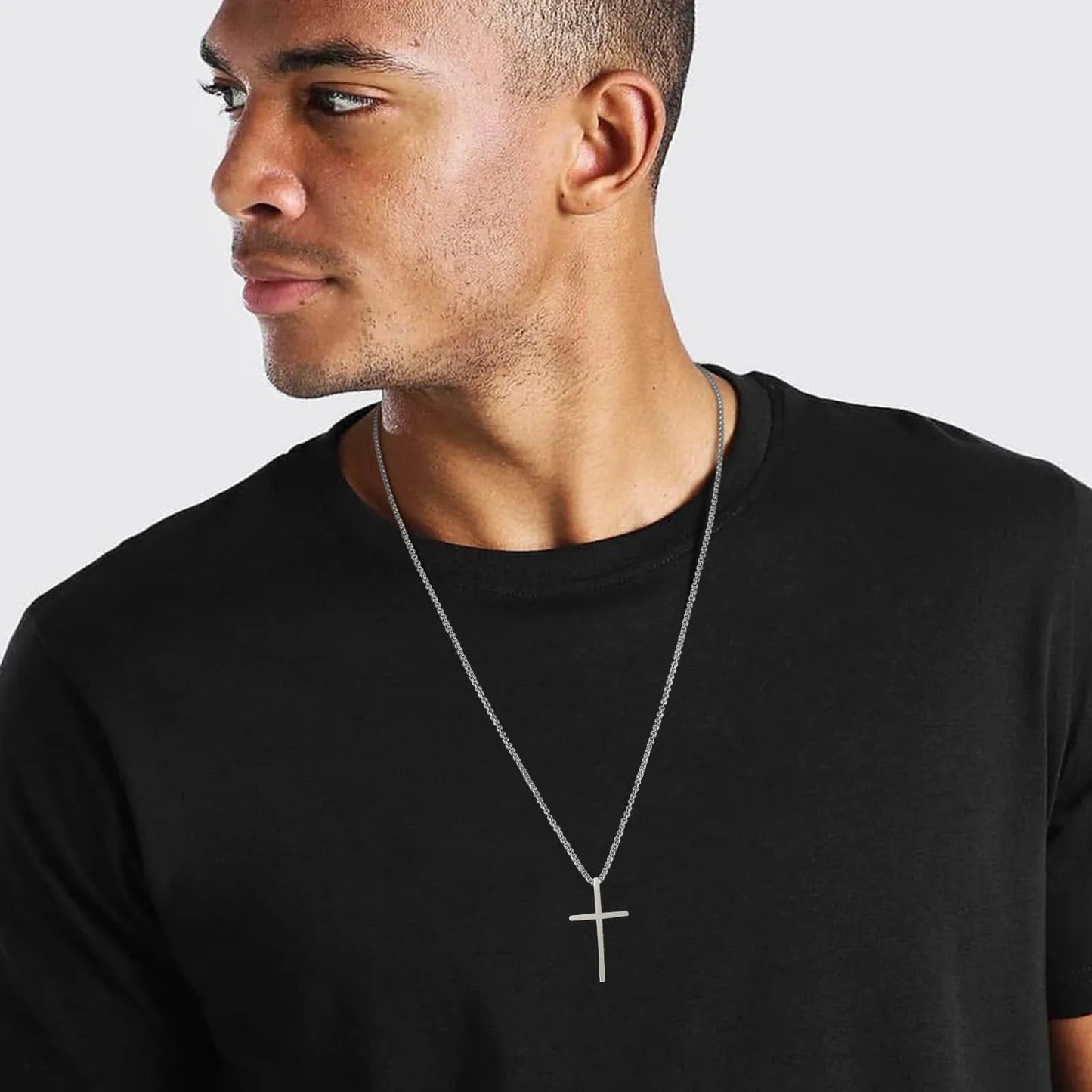 Trendy Mens Stainless Steel Cross Necklace