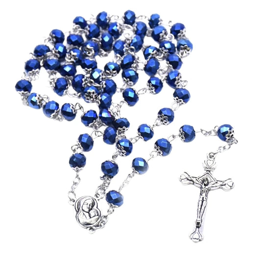 Faceted Blue Crystal Rosary for Women– Marian Prayer Beads & Crucifix (Buy 2 Get 2 FREE)