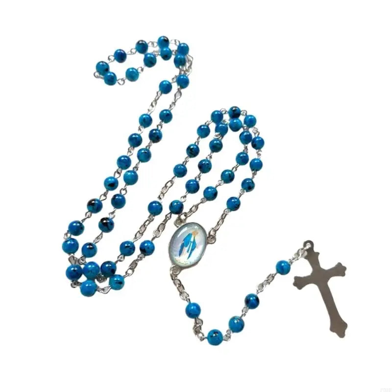 Our Lady of Grace Vintage Blue Glass Bead Rosary – Elegant Catholic Prayer Beads (Buy 2 Get 1 FREE)