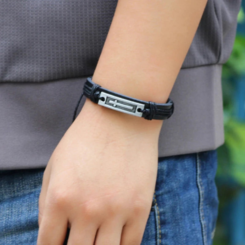 Cross Leather Bracelet For Men & Women