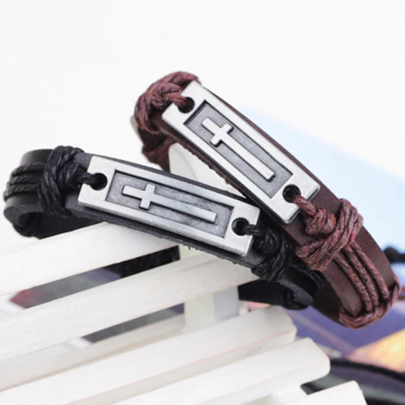 Cross Leather Bracelet For Men & Women