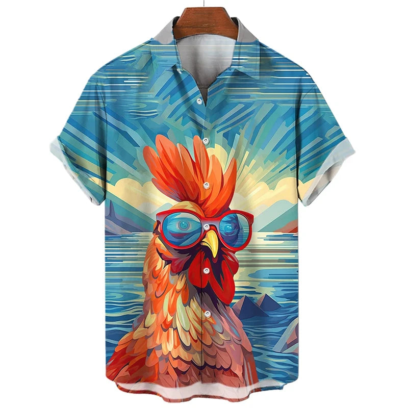 Funny Chicken 3D Print Men Hawaiian Summer Shirts