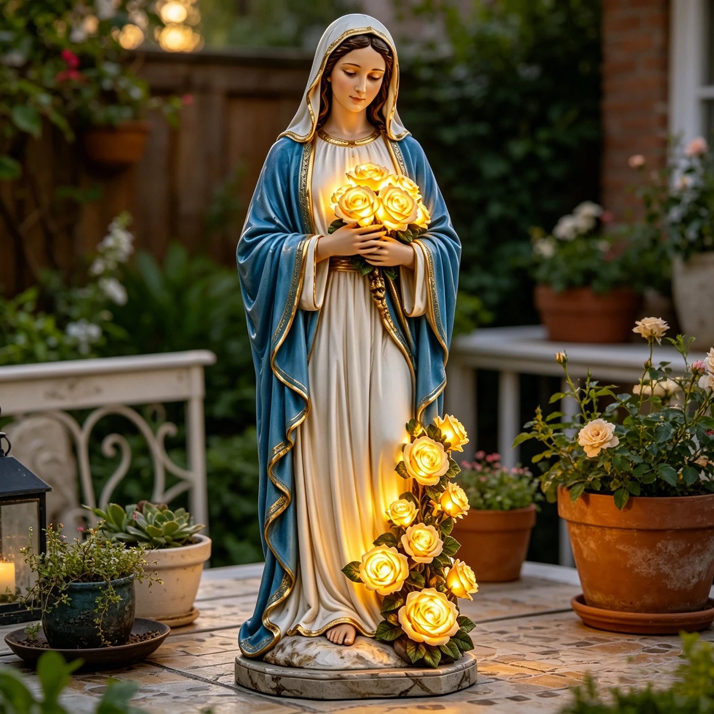 Illuminated Blessed Virgin Mary Garden Statue – Glowing Rose Religious Décor