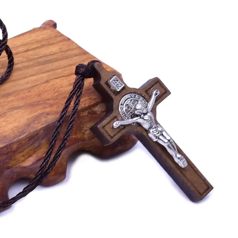 Wooden Jesus Crucifix Necklace - Catholic Gift for Men