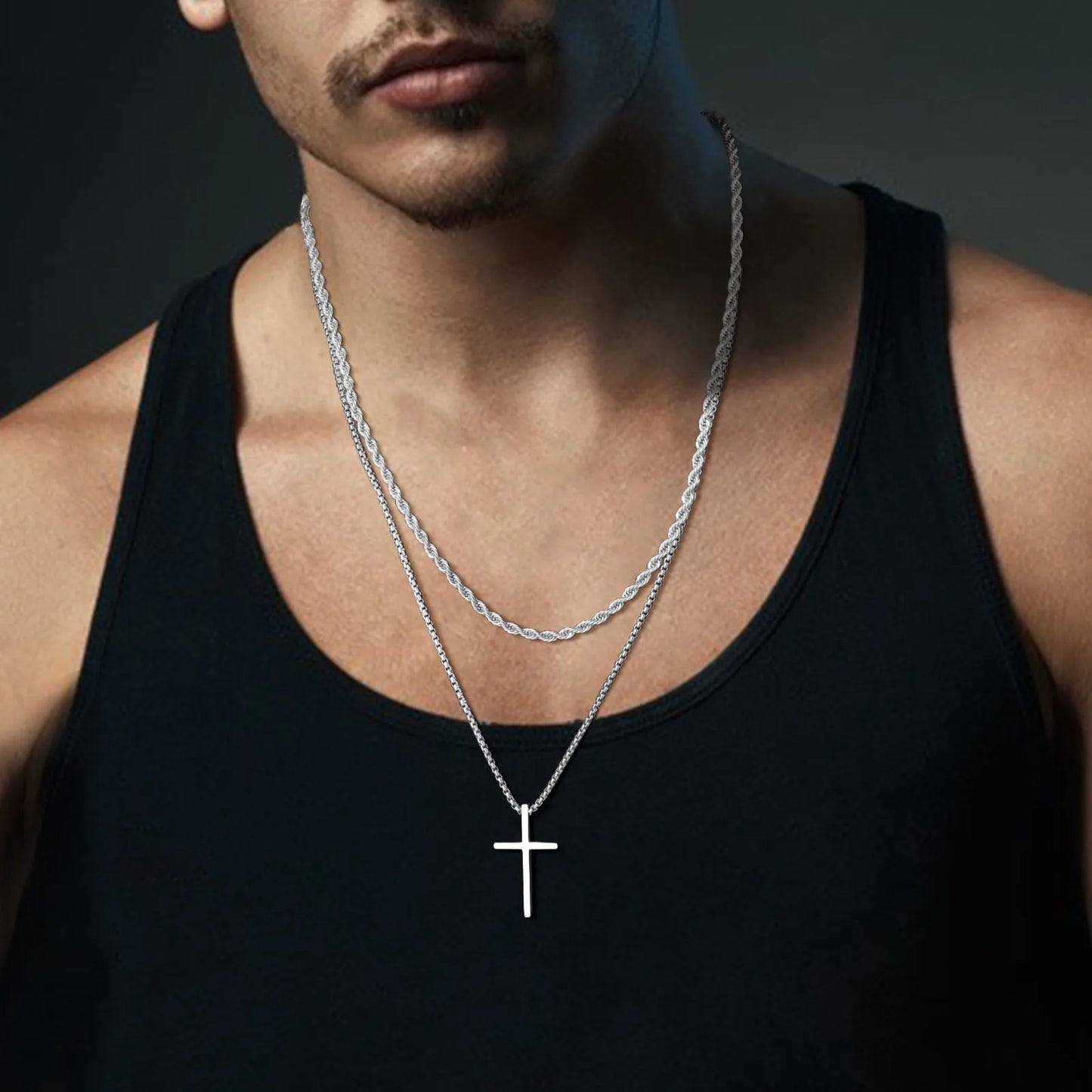 Trendy Mens Stainless Steel Cross Necklace