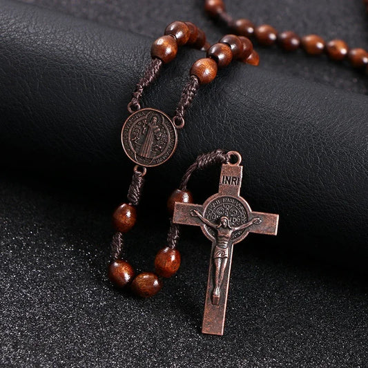 FREE St. Benedict Devotional Rosary – Sacred Medal & Wooden Prayer Beads