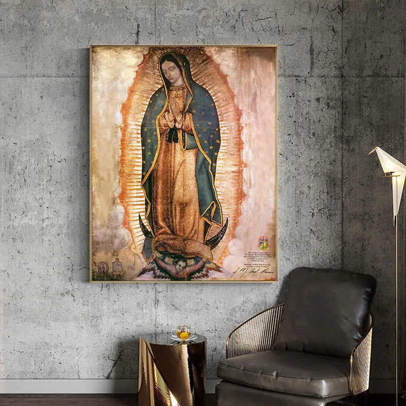 Large Size Virgin of Guadalupe Wall Art Canvas Portrait for Living Room Decor (No Frame)