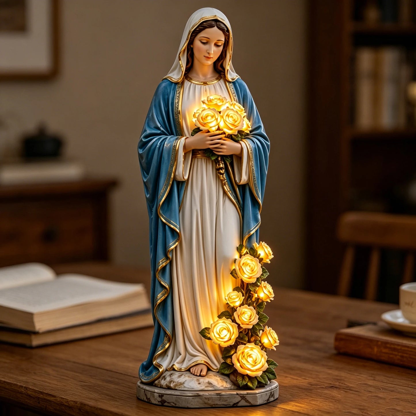 Illuminated Blessed Virgin Mary Garden Statue – Glowing Rose Religious Décor