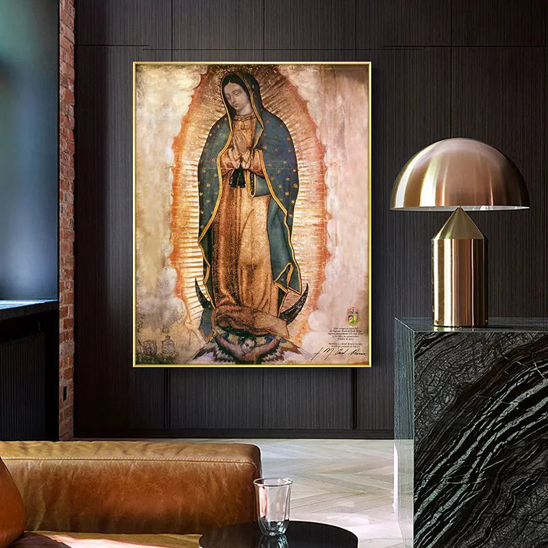 Large Size Virgin of Guadalupe Wall Art Canvas Portrait for Living Room Decor (No Frame)