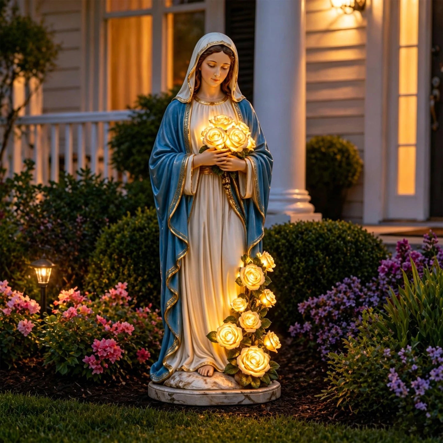 Illuminated Blessed Virgin Mary Garden Statue – Glowing Rose Religious Décor