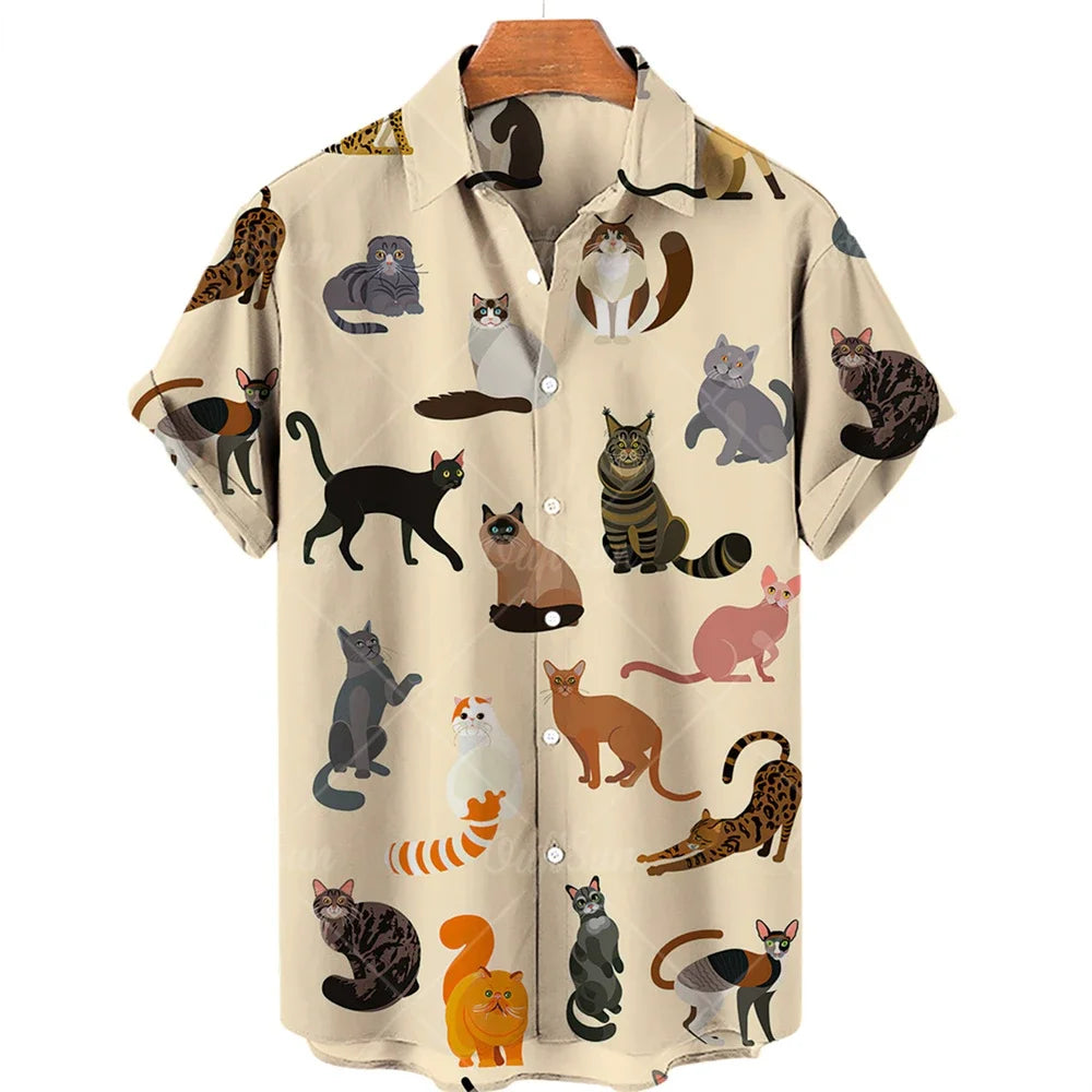 Wildlife Print Men's Comfortable Fabric Short Sleeve Summer Shirt