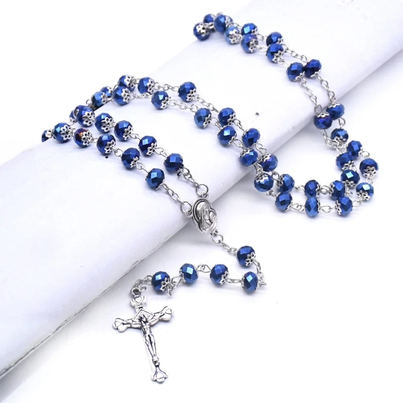 Faceted Blue Crystal Rosary for Women– Marian Prayer Beads & Crucifix (Buy 2 Get 2 FREE)