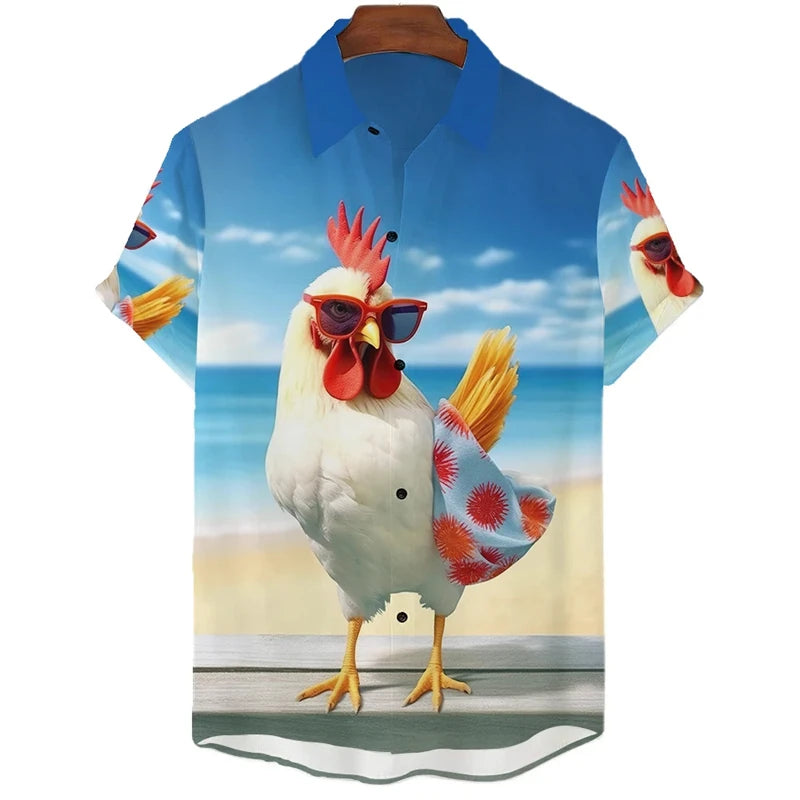 Funny Chicken 3D Print Men Hawaiian Summer Shirts