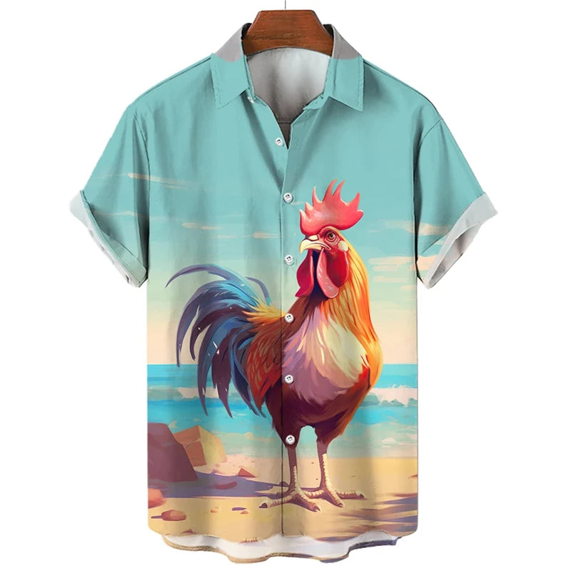 Funny Chicken 3D Print Men Hawaiian Summer Shirts