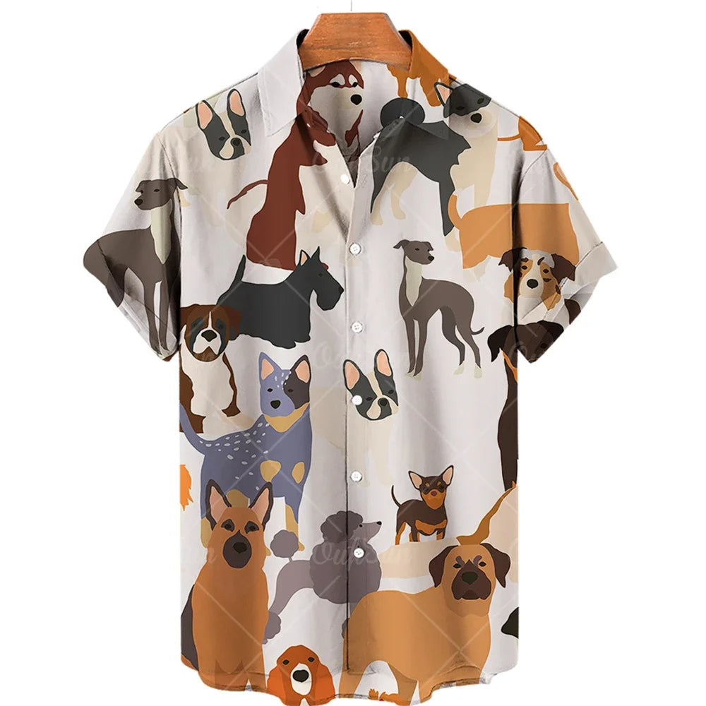 Wildlife Print Men's Comfortable Fabric Short Sleeve Summer Shirt