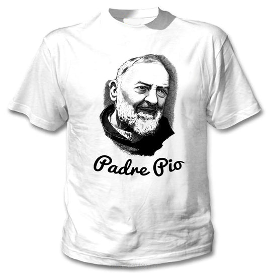 Padre Pio Of Pietralcina White Cotton Summer Short Sleeve Tshirt