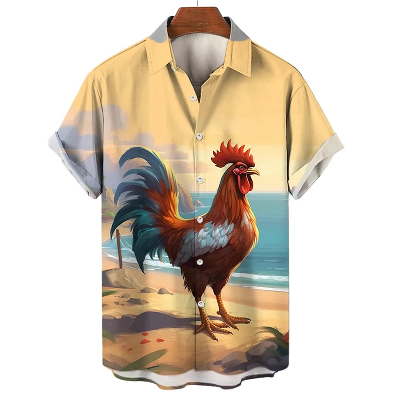 Funny Chicken 3D Print Men Hawaiian Summer Shirts