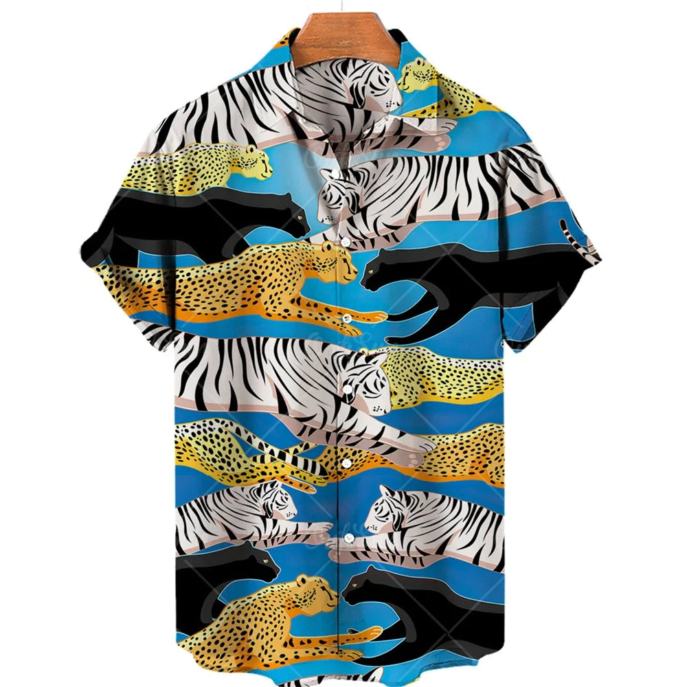 Wildlife Print Men's Comfortable Fabric Short Sleeve Summer Shirt