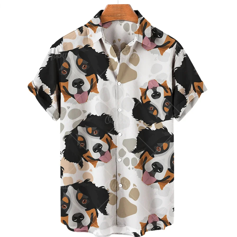 Wildlife Print Men's Comfortable Fabric Short Sleeve Summer Shirt